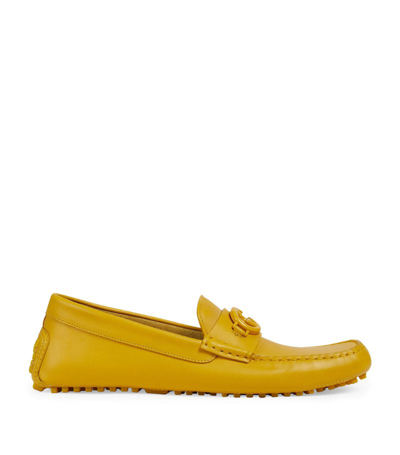 Gucci Leather Interlocking G Driving Shoes In Yellow