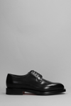 SANTONI ENSLEY LACE UP SHOES IN BLACK LEATHER