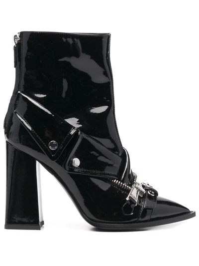 Moschino Jacket-detailed Ankle Leather Boots In Black