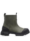 Ganni Contrast Toe-cap Detail Boots In Green
