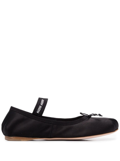 Miu Miu Miumiu Women Satin Ballerinas With Elastic Band In Black