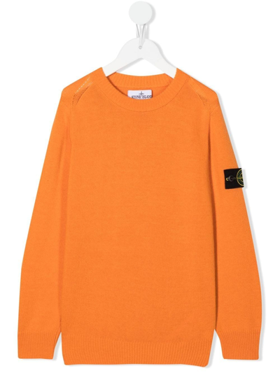 Stone Island Junior Logo-patch Crew Neck Sweatshirt In Orange