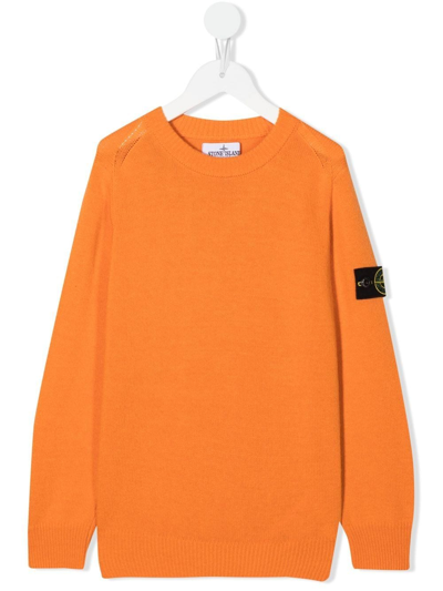 Stone Island Kids' Logo-patch Crew Neck Sweatshirt In Orange