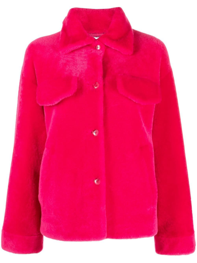 Inès & Maréchal Button-up Shearling Jacket In Pink &amp; Purple