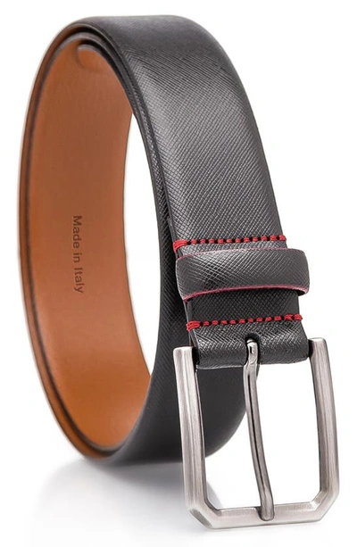 Made In Italy Saffiano Leather Belt In Black