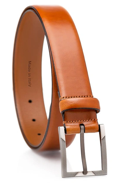 Made In Italy Solid Leather Belt In Cognac