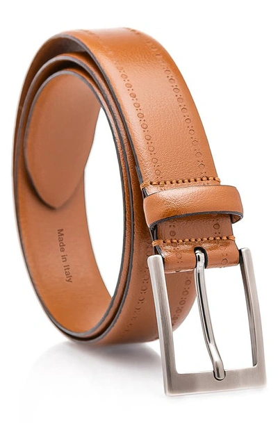 Made In Italy Brogue Leather Belt In Cognac
