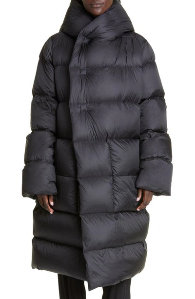 Rick Owens Hooded Quilted Shell Down Coat In Black