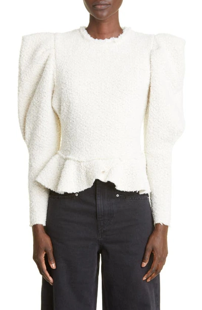 Isabel Marant Giamili Leg Of Mutton Sleeve Peplum Bouclé Top In Ecru