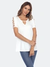 White Mark Plus Size Keyhole Neck Cutout Short Sleeve Top In White