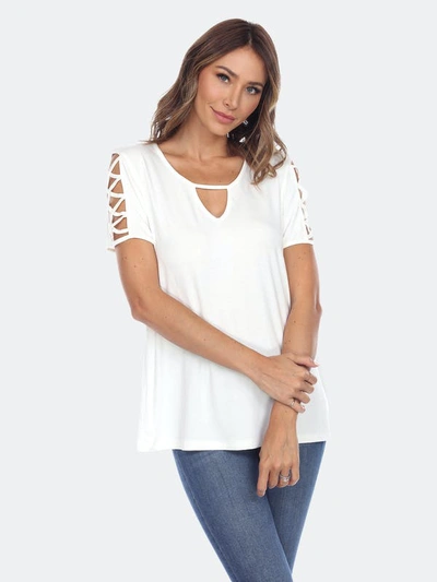 White Mark Plus Size Keyhole Neck Cutout Short Sleeve Top In White