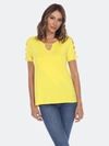 White Mark Keyhole Neck Cutout Short Sleeve Top In Yellow