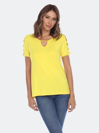 White Mark Keyhole Neck Cutout Short Sleeve Top In Yellow