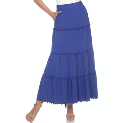 White Mark Plus Size Tiered Maxi Skirt In Blue