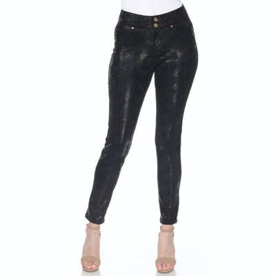 White Mark Faux Suede Snake Print Pants In Black