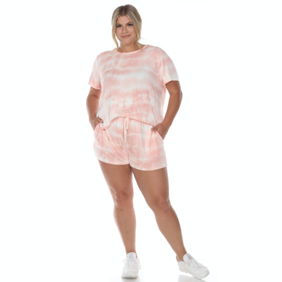 White Mark Plus Size 2 Piece Top Shorts Lounge Set In Pink Tie-dye