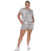 White Mark Plus Size 2 Piece Top Shorts Lounge Set In Gray Tie-dye