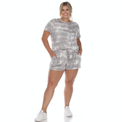 White Mark Plus Size 2 Piece Top Shorts Lounge Set In Gray Tie-dye