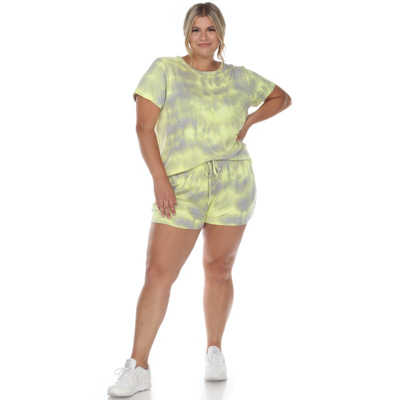 White Mark Plus Size 2 Piece Top Shorts Lounge Set In Yellow