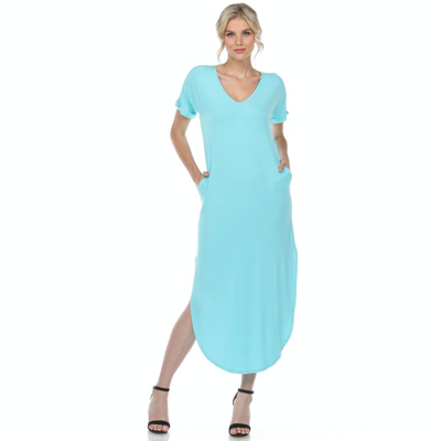 White Mark Women's Short Sleeve V-neck Maxi Dress In Blue