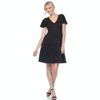 White Mark Short Sleeve V-neck Tiered Dress In Black