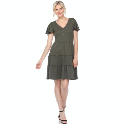 White Mark Plus Size Short Sleeve V-neck Tiered Dress In Green