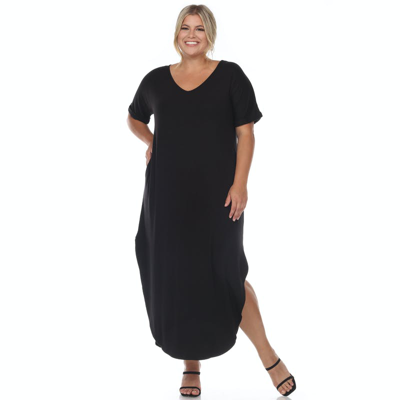 White Mark Plus Size Short Sleeve V-neck Maxi Dress In Black