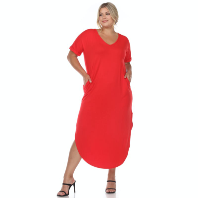 White Mark Plus Size Short Sleeve V-neck Maxi Dress In Red