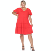 White Mark Plus Size Short Sleeve V-neck Tiered Dress In Red