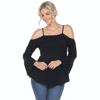 White Mark Cold Shoulder Ruffle Sleeve Top In Black