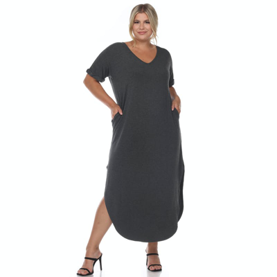 White Mark Plus Size Short Sleeve V-neck Maxi Dress In Grey