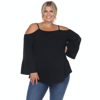 White Mark Plus Size Cold Shoulder Ruffle Sleeve Top In Black