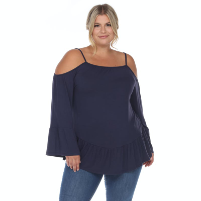 White Mark Plus Size Cold Shoulder Ruffle Sleeve Top In Blue