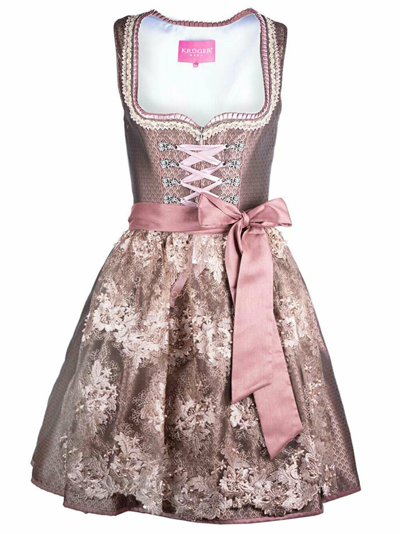 Pre-owned Krüger Dirndl Melena 50er Länge 50cm Braun Rose Kurz Madl 414662-050 Elegant