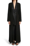 The Row Keanu Satin-trimmed Pleated Silk And Wool-blend Crepe Coat In Black