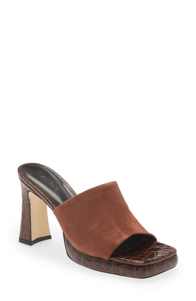 By Far Beliz Croc-effect Leather And Suede Mules In Brown