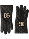 DOLCE & GABBANA BLACK LEATHER GLOVES WITH LOGO