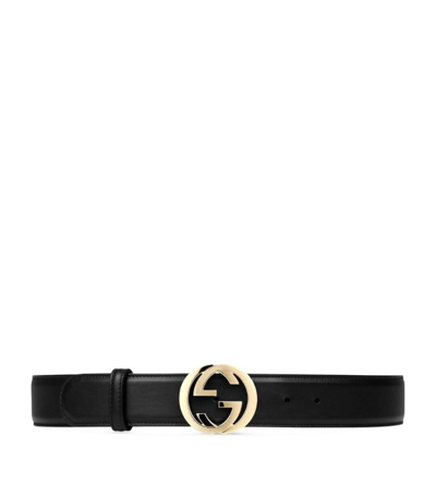 Gucci Leather Belt With Interlocking G Buckle In Black Leather