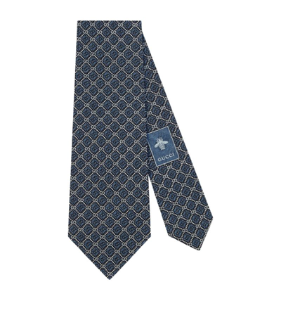 Gucci Gg And Rhombus Motif Silk Tie In Blau