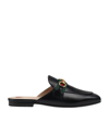 GUCCI LEATHER WEB STRIPE PRINCETOWN SLIPPERS