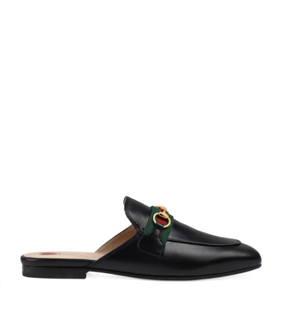 Gucci Leather Web Stripe Princetown Slippers In Black