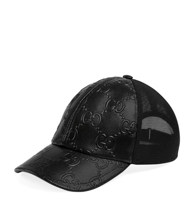 Gucci Gg Logo-print Leather Baseball Cap In Black