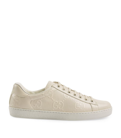 Gucci Ace Logo-embossed Perforated Leather Sneakers In Neutrals