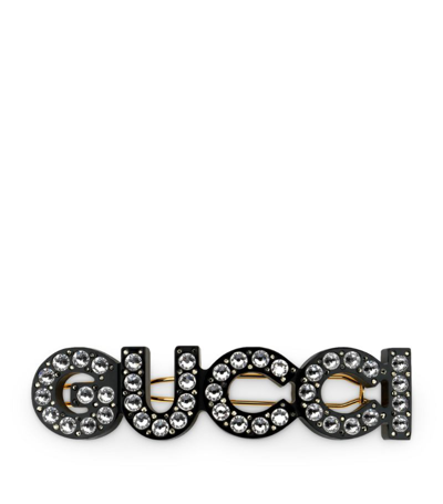 Gucci Embellished Logo Hair Clip In White