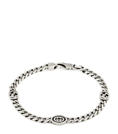 Gucci Sterling Silver Interlocking G Bracelet In 8191 0728/nero