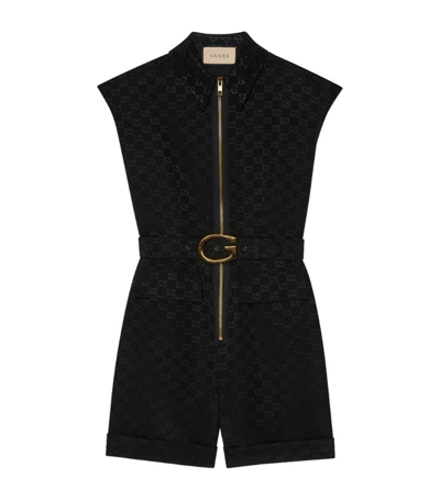 Gucci Faille Jumpsuit With G Buckle Belt In Black