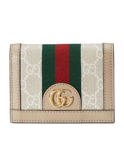 Gucci Leather-gg Supreme Canvas Ophidia Card Case Wallet In White