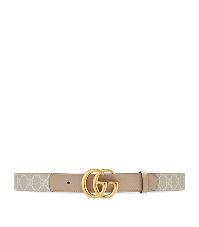 Gucci Leather And Canvas Gg Marmont Belt In White