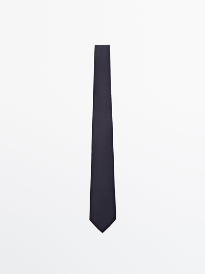 Massimo Dutti Cotton And Silk Twill Tie In Navy Blue