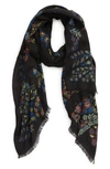 Etro Delhy Metallic Floral Paisley Scarf In Nero
